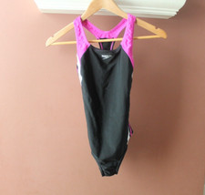 SPEEDO One Piece Swimsuit Girls Youth 12 Medium White Pink Black Striped
