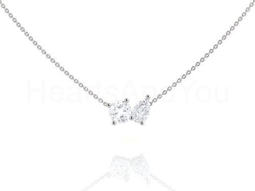1ct Pear Cut Simulated Diamond Toi Et Moi Pendant Chain 14k White Gold Plated - Picture 5 of 8