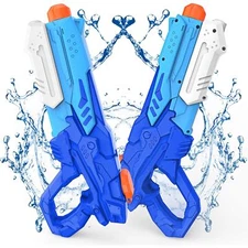 Kiztoys Water Guns 2 Pack 20oz Capacity Pump Water Blaster Blue and White