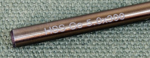 5.0mm diameter x 300mm long twist drill, cobalt HSS. - Picture 2 of 3