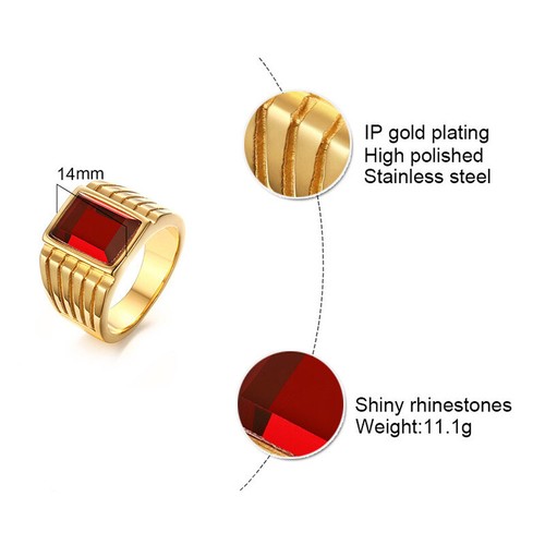 14mm Stainless Steel Red Rhinestone Men's Personalized Ring Fashion Jewelry Gift - Picture 8 of 8