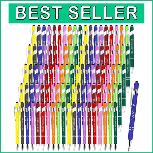 Bulk Pack of 100 Motivational Pens with Stylus - Inspirational Gifts for Cowo...