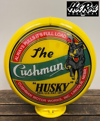 #ad #ad CUSHMAN HUSKY Reproduction 13.5quot; Gas Pump Globe Yellow Body $175.00