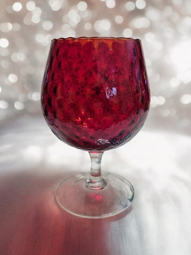 WUNDERSCHÖNE bauchige Vase XL Cognacglas Vintage Überfang Glas Deko Rot Muster - Bild 4 von 6