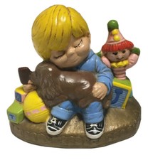 Vtg Ceramichrome Inc Ceramic Boy Dog Statue Made In The USA Laurie Heinert 1980