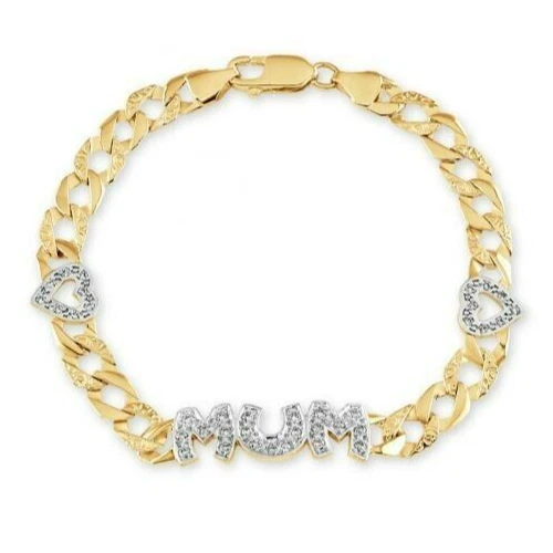 Hallmarked 9ct Yellow Gold CZ MUM and Heart Bracelet 7" 8.8 Grams - Image 4 of 4