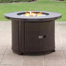 37" Round Outdoor Portable Fire Pit Table 50,000 BTU With Glass Beads, Lid,Cover