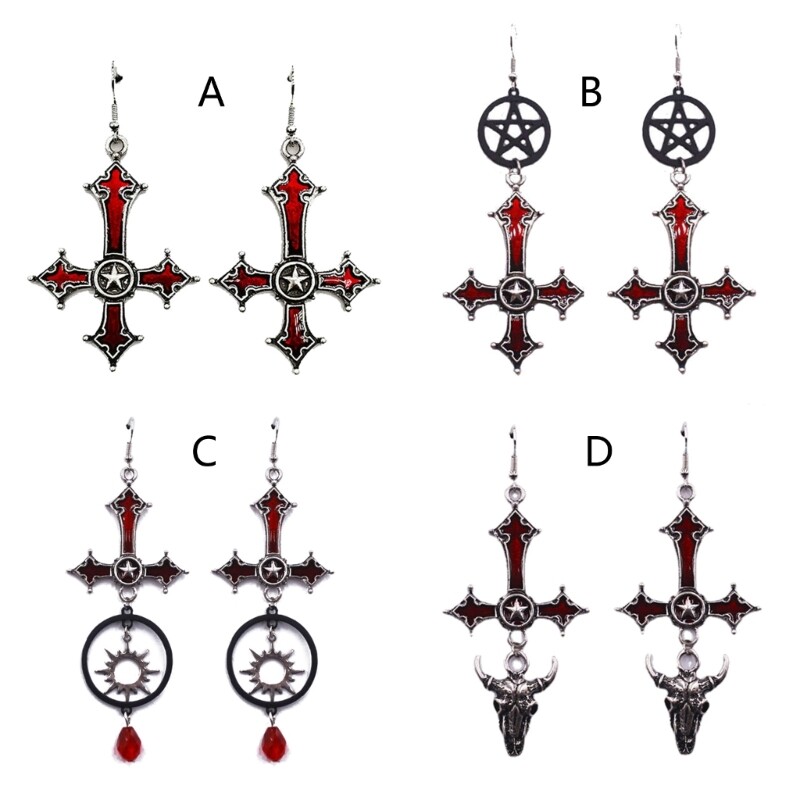 Cross Shaped Alloy Earrings Gothic Pendant Earrings Long Drop Dangle Earrings