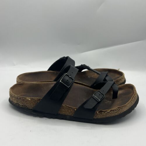 Birkenstock Sandals Womens 40 Mayari Flip Flop Black Leather Buckle Toe Loop
