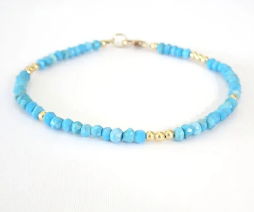 Ausgezeichnetes Dornröschen Türkis + goldene Perlen Rondelle Edelstein Armban... - Bild 3 von 4