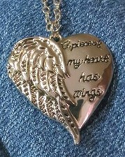 ANGEL WING "A Piece Of My Heart Has Wings" Pendant Silver 18" Chain with 2" Ext.