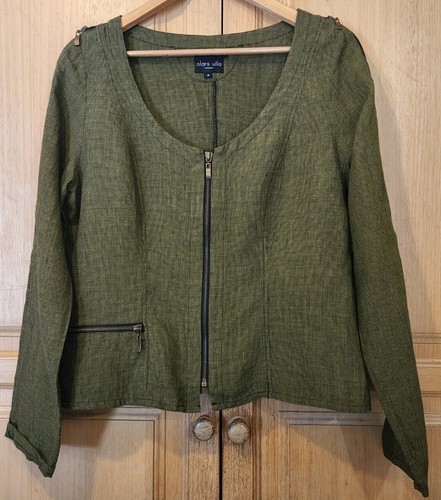 Olars Ulla, Size medium, Designer 100% linen jacket zip up, green & black design - Picture 18 of 18
