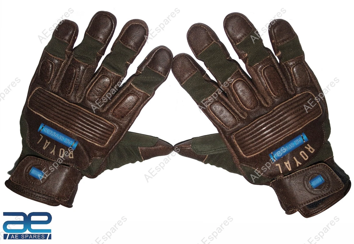 For Royal Enfield Olive Dark Brown Leather Riding Gloves XL RRGGLH000014 ECs