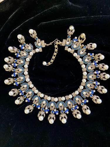 Blue Heidi Daus "Masterful Combination of Color" Crystal Link Necklace Earrings - Picture 4 of 6