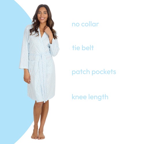 Womens Lightweight Robe 100% Cotton Summer Gown Kimono Bathrobe Blue UK S M L XL - Picture 3 of 6