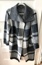 Max Studio Plaid Cardigan Sweater Duster Gray Knit M Sz Medium MaxSport 258