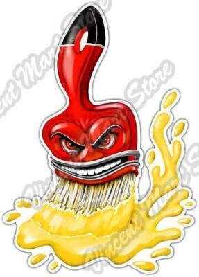 Angry Paintbrush Painter Paint Cartoon Car Bumper Vinyl Sticker Decal 4''X5''