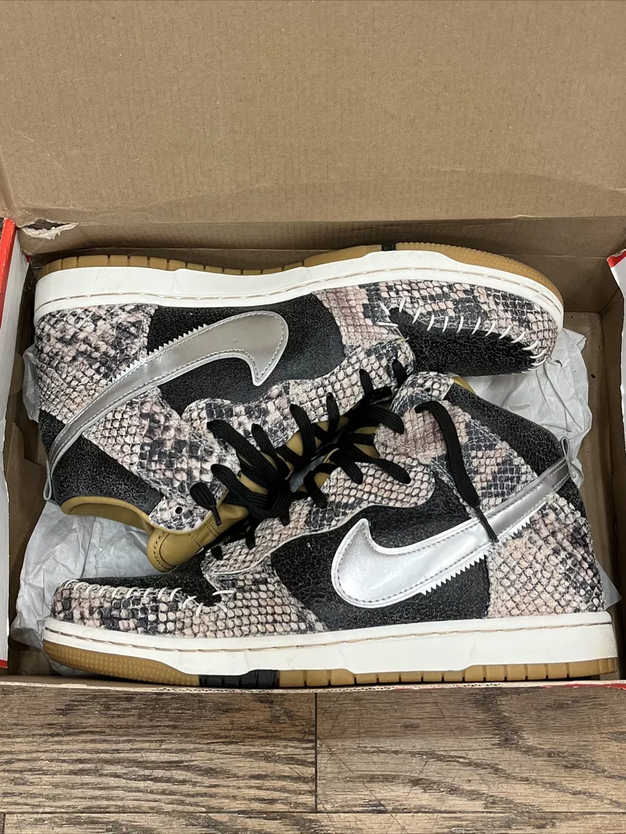 NIKE DUNK HIGH CMFT PRM QS SNAKESKIN BLACK SILVER SAIL OFF WHITE GUM SIZE 10.5