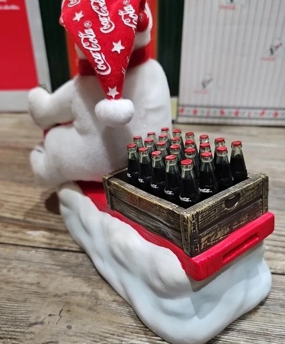 Vintage Coca-Cola Coke Plush Polar Bear On Sled Piggy Bank - Picture 3 of 7