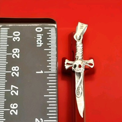 Erick's Sterling Silver Skull Sword Pendant Taxco.925