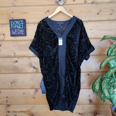 BCBGMAXAZRIA NWT Velvet Burnout V Neck Shift Dress Slip Black Dolman NEW Sz XXS