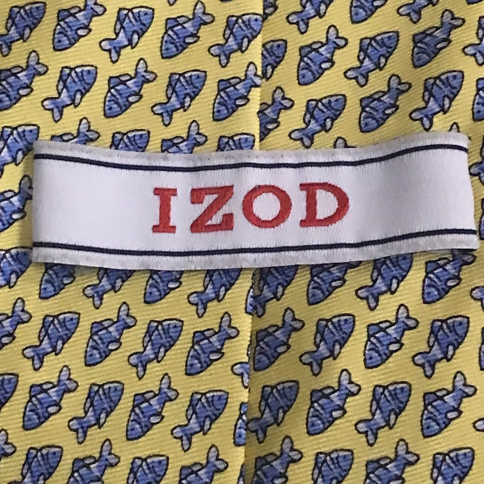 Gravata de seda com estampa de peixe pequeno amarelo azul IZOD - Imagem 3 de 4