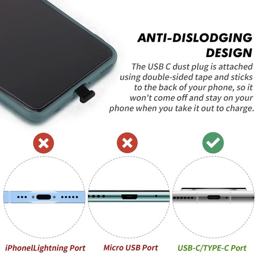 3Packs Prise Poussière USB C, pour Téléphone USB Type C Port Silicone Cache Poussière Cap - Photo 6 sur 7