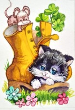 Acquerello gatto ACEO dell'autore originale 3,5"х2,5" 9x6cm non stampabile