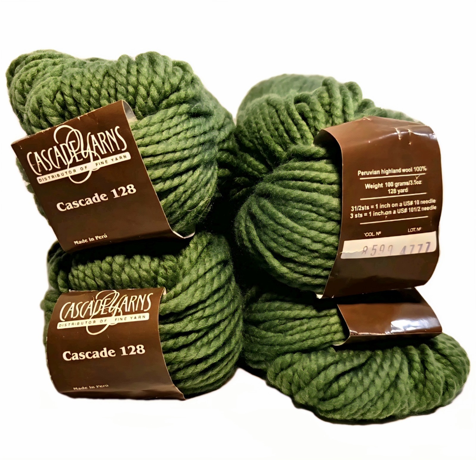 4 Skeins Cascade 128 Bulky Peruvian Highland Wool Yarn 9599 Forest Green Lot New