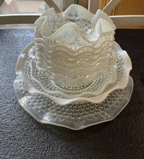 Vintage Fenton Opalescent Hobnail Glass Bowl Plate Set - 11 Pc - Ruffled Edges