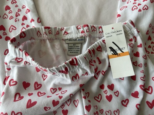 Calvin Klein Girls Size 6X White Leggings W/ Red Hearts Buttons Feature - Picture 12 of 12