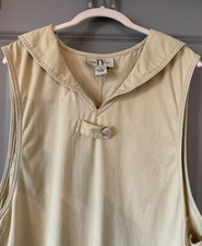 TY Vintage Jumper Dress Women Size 16 Beige 100% Cotton Sleeveless Nautical Long