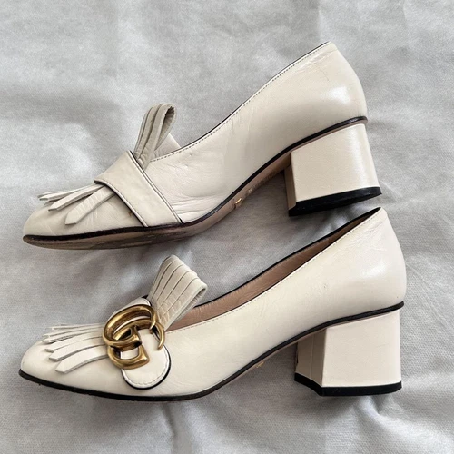 GUCCI Women's Loafers GG Marmont Fringe Leather White EU35.5 0052660K Authentic - Afbeelding 4 van 6