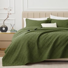 Quilt Set Full Queen Size Forest Green 3 Piece,Lightweight Soft Coverlet Modern