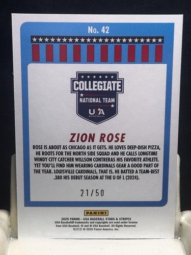ZION ROSE 2025 Panini Stars & Stripes Baseball /50 STARS RAINBOW Foil sp #42 LOU - Bild 2 von 4