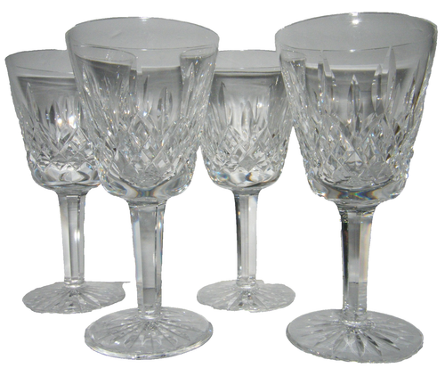 4 Vtg Waterford Irish Crystal LISMORE Claret Wine Goblet Glasses Stemware 5 7/8"