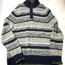 Nautica 1/4 Zip Sweater Gray w/ Navy Blue Stripes Men's Size L