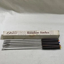 Vintage Set of 6 Oster Stainless Steel Fondue Forks Retro Kitchen