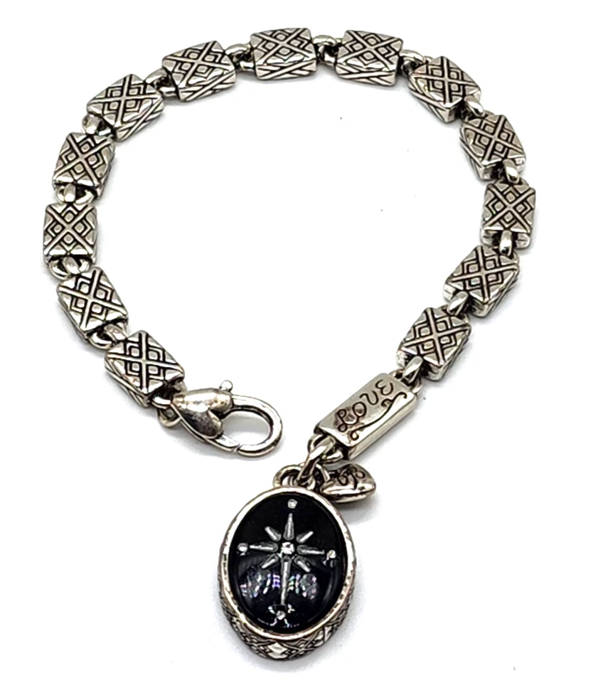 Pulsera Brighton Lucite Cristal Plata Pura Placa Dije Vintage 7" Foto 3 de 4