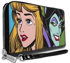 Sleeping Beauty Aurora and Maleficent Zip Around Wallet Buckle Down