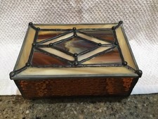 Stained Glass With Mirror On Bottom Trinket Box With Small Square Box W/Mirror