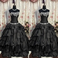 Black Wedding Dresses White Lace Strapless Ruffles A Line Vintage Bridal Gowns