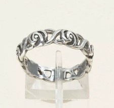 Size 7.25, Vtg Sterling Silver Handmade Ring, 925 Silver Band W/ Filigree Whirl