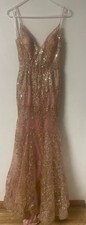 Long Rose gold with golden sparkles from Prom Girl. Size 6.