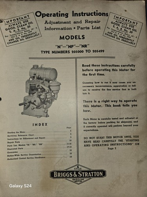 #ad Briggs amp; Stratton OPERATING INSTRUCTIONS REPAIR INFO PARTS LIST N NP NR $19.99