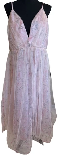 VALENTINO Abito midi Lulus XL 16 18 rosa primavera floreale romantico formale sera tè nuovo con etichette RARO