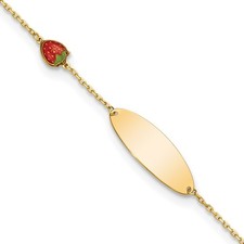 14K Yellow Gold Baby ID Bracelet Enameled Strawberry 5.5" w/ Extender