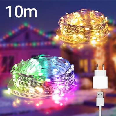 LED String Lights 10m RGB and Amber IP65 USB Dimmable with Timer & App Control