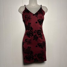 Windsor Wine Red Black Flocked Floral Satin Mini Dress Size M Whimsigoth Dark