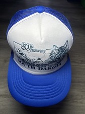 Vintage 90s South Dakota Mount RushmoreBlue Mesh Trucker SnapBack Hat Cap